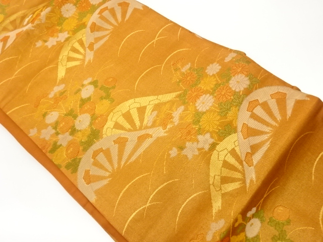 源氏車に芝・秋草模様織出し名古屋帯